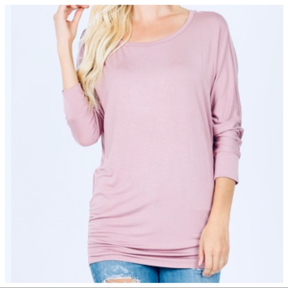 ROSE DOLMAN BOATNECK 3/4 SLEEVES TUNIC TOP - Picture 2 of 3